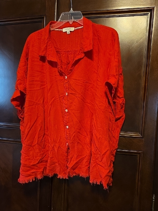 Umgee Tops - Umgee Bright Red Button-Front Collared Shirt